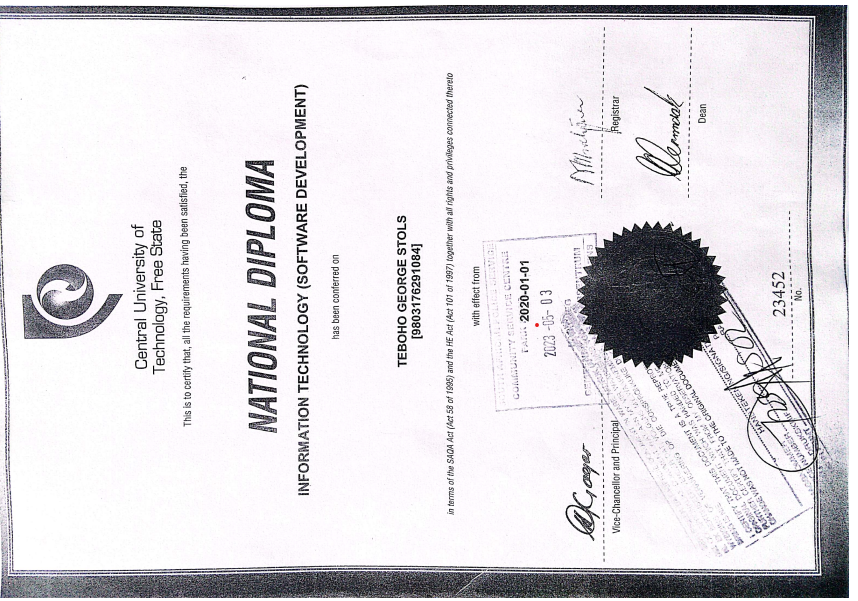 preview of National Diploma Certificate